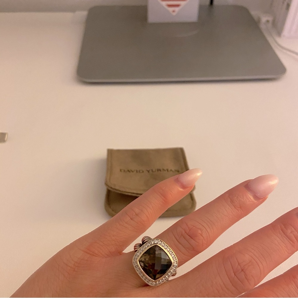 David Yurman Smoky Quartz Albion Ring Diamonds Silver 18K Yellow Gold 11MM sz 6 - Picture 7 of 9